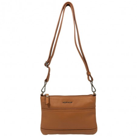 Sac pochette en cuir NAF NAF "Camélia" camel | Sac à main marque française qualité