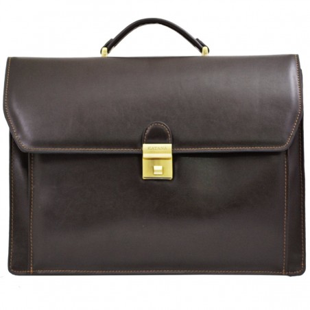 Cartable 3 soufflets en cuir de vachette - Marron foncé Cartable 3 soufflets en cuir de vachette - Marron foncé