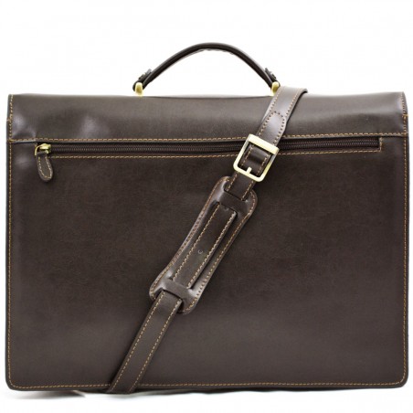 Cartable 3 soufflets en cuir de vachette - Marron foncé Cartable 3 soufflets en cuir de vachette - Marron foncé