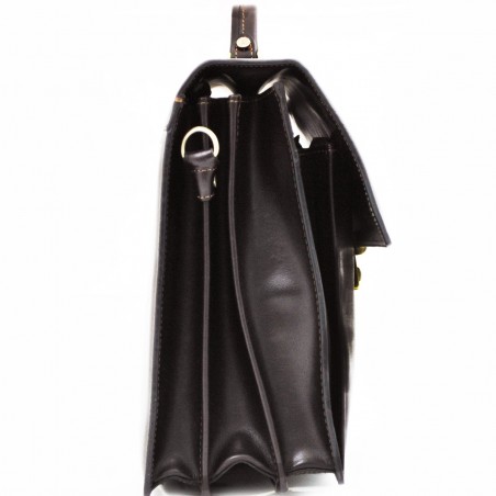 Cartable 3 soufflets en cuir de vachette - Marron foncé Cartable 3 soufflets en cuir de vachette - Marron foncé