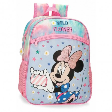 Sac à dos maternelle MINNIE "Wild Flower" 33cm rose | Sac scolaire fille Disney