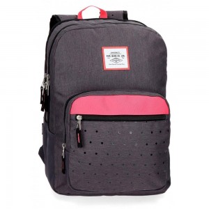 Sac à dos 2 cpts PEPE JEANS LONDON "Molly" gris | Sac scolaire fille primaire collège 2 compartiments marque à la mode