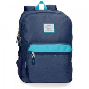 Sac à dos 2 cpts PEPE JEANS LONDON "Molly" bleu | Sac scolaire fille primaire collège 2 compartiments marque à la mode
