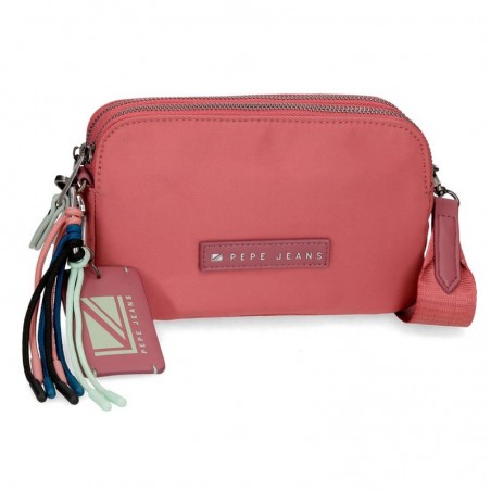 Sac bandoulière 2 cpts PEPE JEANS "Tessa" fraise | Mini sac à main pochette femme marque pas cher