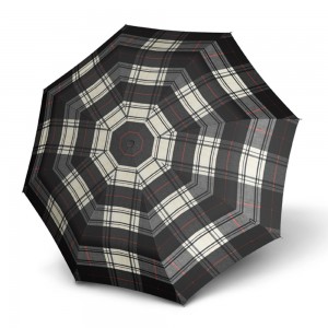 Parapluie long KNIRPS "T.703 automatic" check black and white | Parapluie canne automatique qualité garantie 5 ans tartan