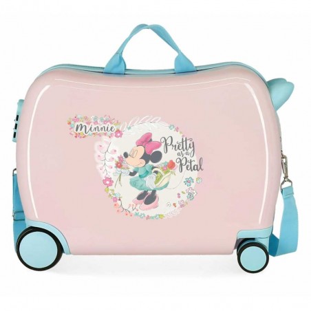 Valise trotteur MINNIE "Florals" rose pastel | Bagage cabine enfant fille original ludique disney