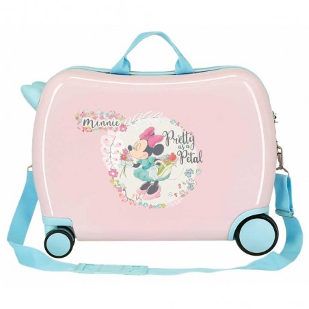 Valise trotteur MINNIE "Florals" rose pastel | Bagage cabine enfant fille original ludique disney