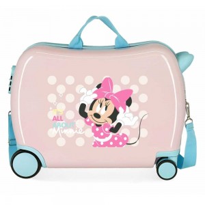 Valise trotteur MINNIE "Play all day" rose pastel | Bagage enfant fille disney