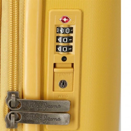 Valise cabine 55cm PEPE JEANS "Highlight" ocre jaune | Bagage avion petit format marque tendance mode