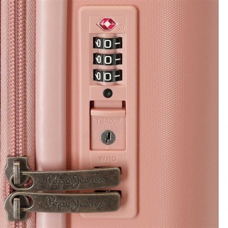 Valise cabine 55cm PEPE JEANS "Highlight" rose pastel | Bagage avion petit format marque tendance mode Valise cabine 55cm PEPE JEANS "Highlight" rose pastel | Bagage avion petit format marque tendance mode
