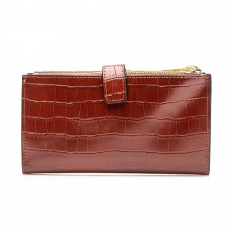 Portefeuille long en cuir croco KATANA marron | Compagnon femme cuir crocodile original pas cher