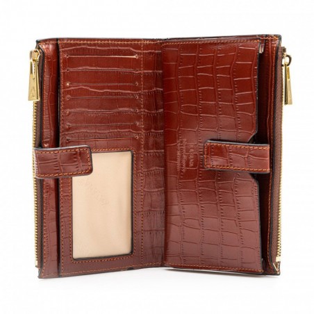 Portefeuille long en cuir croco KATANA marron | Compagnon femme cuir crocodile original pas cher