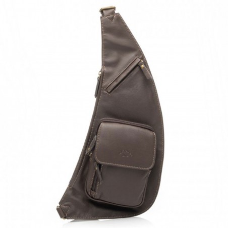 Sac body homme en cuir KATANA marron foncé chocolat | Sacoche holster porté travers pas cher