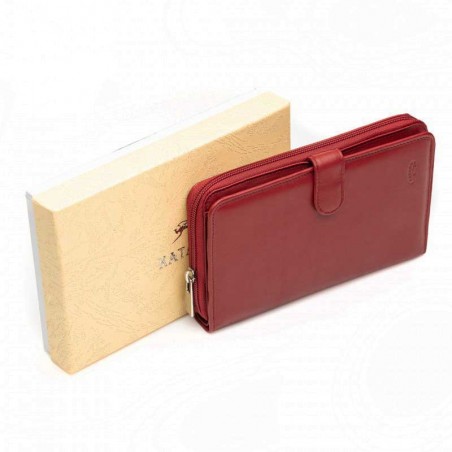 Portefeuille compagnon en cuir KATANA rouge | Grand portemonnaie porte-cartes femme cuir véritable pas cher