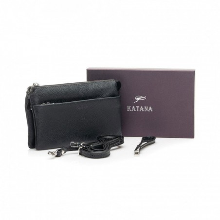 Pochette multifonctions femme en cuir KATANA noir | Mini sac bandoulière minaudière convertible soirée cérémonie