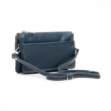 Pochette multifonctions femme en cuir KATANA bleu marine | Mini sac bandoulière minaudière convertible soirée cérémonie