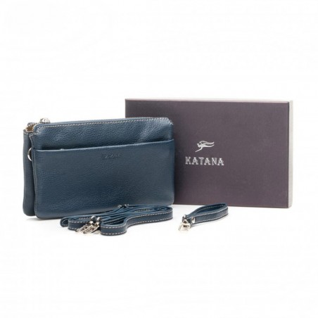 Pochette multifonctions femme en cuir KATANA bleu marine | Mini sac bandoulière minaudière convertible soirée cérémonie