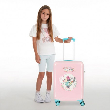 Valise cabine 55cm DISNEY Minnie "Florals" rose pastel | Bagage enfant fille qualité avion