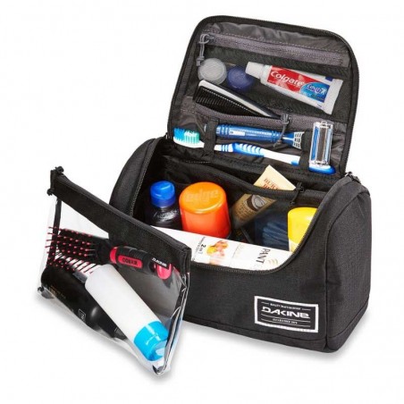 Trousse de toilette DAKINE "Revival Kit" M carbon | Petit vanity léger avec pochette translucide liquides avion homme femme