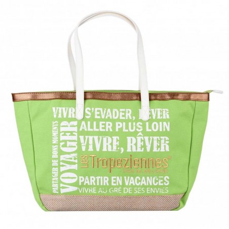 Sac de plage LES TROPÉZIENNES "Hermitage" vert pomme | Cabas été femme original pas cher