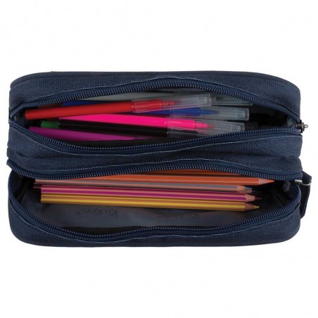 Trousse double KICKERS "Print Boy" | Fourreau garçon 2 compartiments imprimé tendance casquettes bleu marine gris Trousse double KICKERS "Print Boy" | Fourreau garçon 2 compartiments imprimé tendance casquettes bleu marine gris