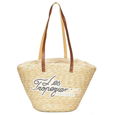 Panier LES TROPEZIENNES "Milos" naturel | Sac de plage femme bohème chic brodé sequins beige