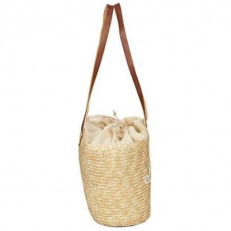 Panier LES TROPEZIENNES "Milos" naturel | Sac de plage femme bohème chic brodé sequins beige