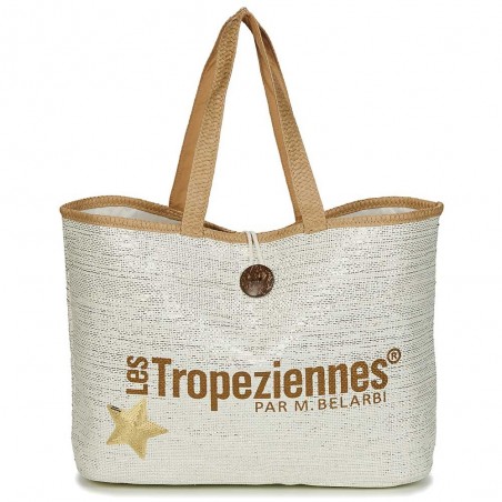 Sac de plage LES TROPEZIENNES "Panama" blanc | Cabas femme style panier bohème chic été