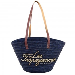 Panier de plage LES TROPEZIENNES "Milos" bleu marine | Cabas femme été original