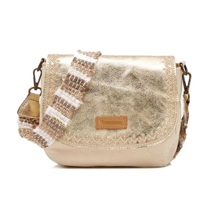 Sac bandoulière à rabat LES TROPÉZIENNES "Wallis" or | Sac à main femme style bohème chic ethnique écologique
