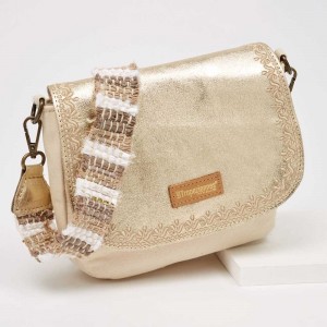 Sac bandoulière à rabat LES TROPÉZIENNES "Wallis" or | Sac à main femme style bohème chic ethnique écologique