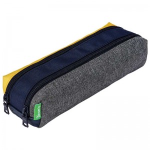Trousse double TANN'S "Paul" gris/jaune | Fourreau 2 compartiments garçon scolaire