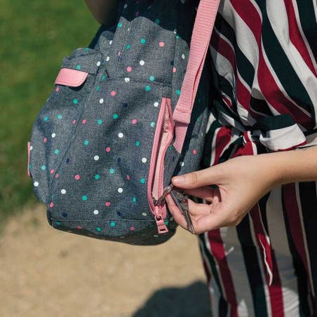 Sac à dos fille TANN'S L "Alexa" bleu marine imprimé cerises | Cartable scolaire fille