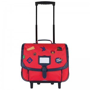 Cartable à roulettes TANN'S 38cm "Maé" rouge | Sac trolley scolaire école primaire CE1 CE2 garçon dinosaures