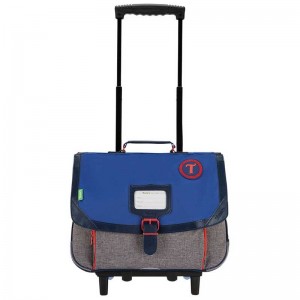 Cartable à roulettes TANN'S 38cm "Pierre" gris chiné bleu | Sac trolley scolaire école primaire CE1 CE2 garçon