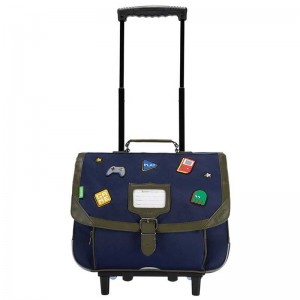 Cartable à roulettes TANN'S 38cm "Soan" marine/kaki | Sac trolley scolaire école primaire CE1 CE2 garçon jeux vidéo