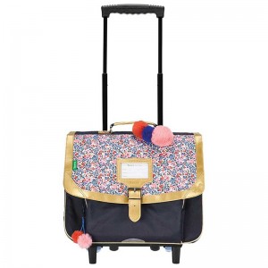 Cartable à roulettes TANN'S 38cm "Antonia" marine | Sac trolley scolaire école primaire CE1 CE2 fille imprimé fleuri liberty