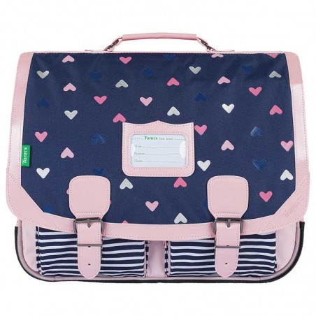 Cartable TANN'S 41cm "Suzie" bleu rose | Sac scolaire 2 compartiments CE2 CM1 CM2 fille motif coeurs