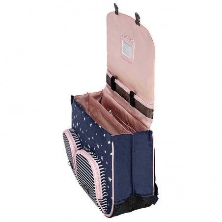 Cartable TANN'S 38cm "Suzanne" bleu/rose | Sac scolaire fille école CE1 CE2 broderie étoile Cartable TANN'S 38cm "Suzanne" bleu/rose | Sac scolaire fille école CE1 CE2 broderie étoile
