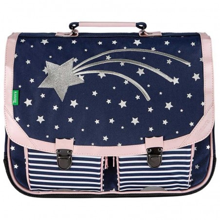 Cartable TANN'S 38cm "Suzanne" bleu/rose | Sac scolaire fille école CE1 CE2 broderie étoile Cartable TANN'S 38cm "Suzanne" bleu/rose | Sac scolaire fille école CE1 CE2 broderie étoile