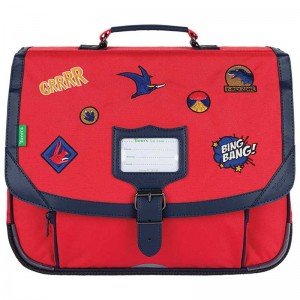Cartable TANN'S 38cm "Maé" rouge | Sac scolaire garçon école CE1 CE2 dinosaures