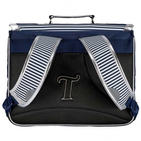 Cartable TANN'S 38cm "Gaëlle" bleu | Sac scolaire fille école CE1 CE2 motif marinière pois brodés vert d'eau argent Cartable TANN'S 38cm "Gaëlle" bleu | Sac scolaire fille école CE1 CE2 motif marinière pois brodés vert d'eau argent