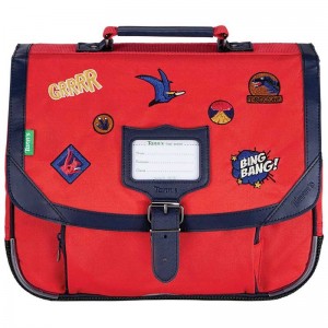 Cartable TANN'S 35cm "Maé" rouge | Sac scolaire école CE1 CE2 garçon broderie dinosaures