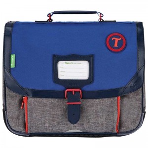 Cartable TANN'S 35cm "Pierre" gris/bleu | Sac scolaire école grande section de maternelle primaire CP CE1 garçon