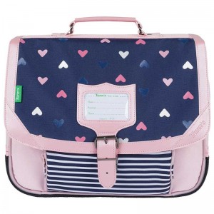 Cartable TANN'S 35cm "Suzie" bleu marine rose | Sac scolaire fille école maternelle grande section primaire CP CE1 motif coeurs