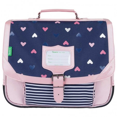 Cartable TANN'S 35cm "Suzie" bleu marine rose | Sac scolaire fille école maternelle grande section primaire CP CE1 motif coeurs Cartable TANN'S 35cm "Suzie" bleu marine rose | Sac scolaire fille école maternelle grande section primaire CP CE1 motif coeurs