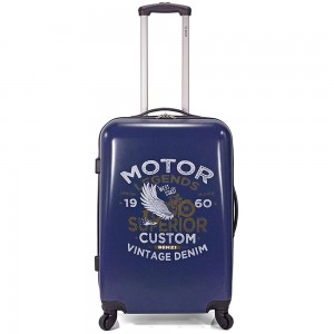 Valise 60cm imprimée BENZI "Motor Legend" bleu | Bagage taille moyenne rigide avion style biker moto pas cher