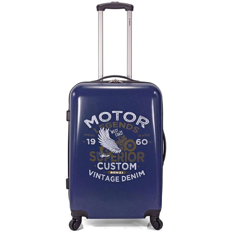 Valise 60cm imprimée BENZI "Motor Legend" bleu | Bagage taille moyenne rigide avion style biker moto pas cher