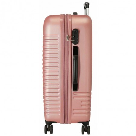 Valise extensible 70cm ROLL ROAD "India" rose nude | Bagage taille moyenne séjour 1 semaine femme rigide avion