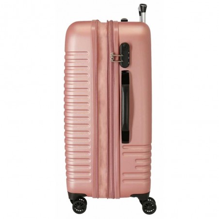 Valise extensible 70cm ROLL ROAD "India" rose nude | Bagage taille moyenne séjour 1 semaine femme rigide avion